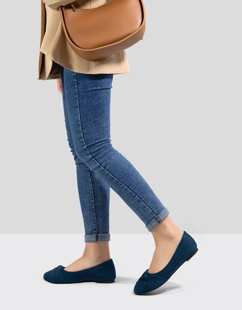 MaxMuxun Women's Navy Blue Flats Shoes Faux Suede Round Toe Ballet Dressy Flats Comfortable Slip On Walking Shoes Size 10 - Image 3